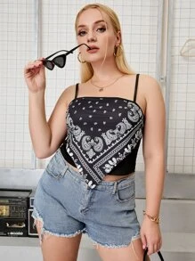 SHEIN VCAY Top de tirantes pañuelo con estampado de paisley - Negro - Ver 4