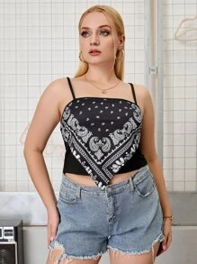 SHEIN VCAY Top de tirantes pañuelo con estampado de paisley - Negro - Ver 5