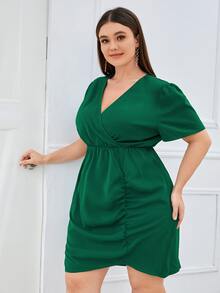 Đầm Plus Size Xù Trọn gói màu trơn Giải trí - màu xanh lá - Xem 5