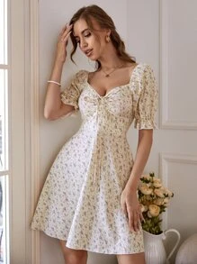 Ditsy Floral Print Tie Front Dress - Multicolor - View 5