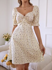 Ditsy Floral Print Tie Front Dress - Multicolor - View 4