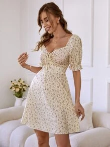 Ditsy Floral Print Tie Front Dress - Multicolor - View 7