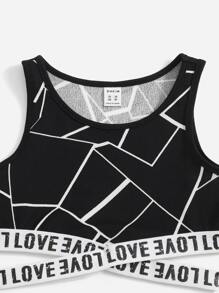 SHEIN Girls Letter Tape Contrast Binding Tank Top & Shorts Set - Black - View 3