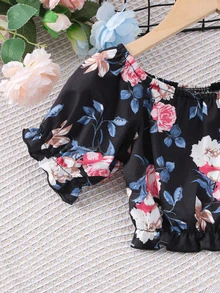 小女童印花荷葉袖上衣和褲子 - 彩色 - 查看 6