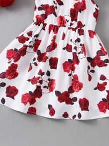 SHEIN Young Girl Floral Print Cami Dress - Red and White - View 4