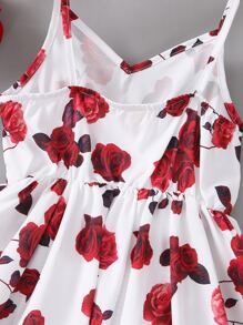 SHEIN Young Girl Floral Print Cami Dress - Red and White - View 5