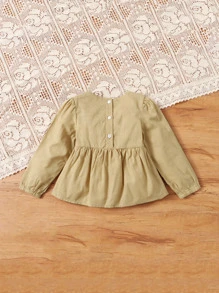 SHEIN 嬰兒網眼刺繡邊後鎖孔花邊下擺上衣 - 卡其色 - 查看 2