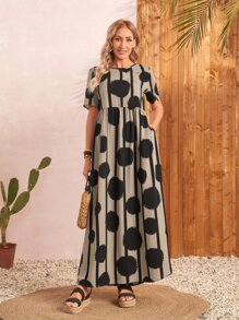 EMERY ROSE Polka Dot Print Smock Dress - Multicolor - View 1