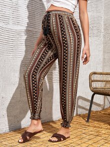 SHEIN Maternity Fringe Drawstring Waist Ditsy Floral Trousers - Multicolor - View 5