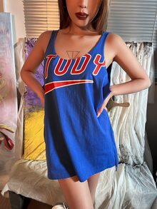 MEYSI KIM Áo hai dây Lá thư Giải trí - Màu xanh lam - Xem 3