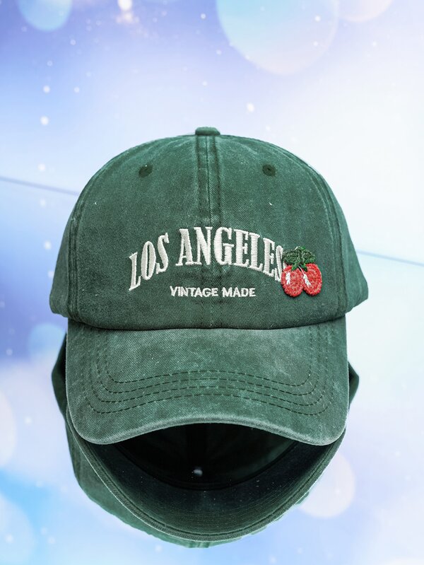 Letter Embroidered Cherry Patch Baseball Cap