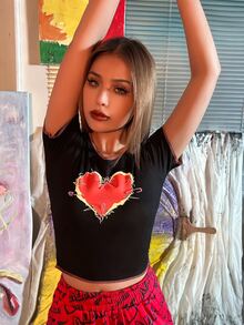 MEYSI KIM 愛心圖案T恤 - 黑色 - 查看 3