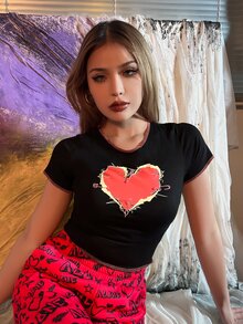 MEYSI KIM 愛心圖案T恤 - 黑色 - 查看 6