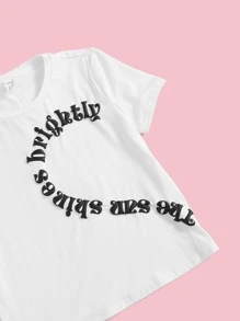 SHEIN Tween Girl 2pcs Slogan Graphic Tee - Black and White - View 4