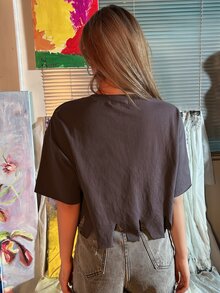 MEYSI KIM Áo thun nữ Lá thư Giải trí - Màu xám đen - Xem 2