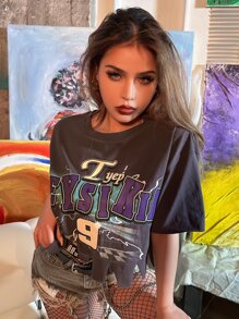 MEYSI KIM Áo thun nữ Lá thư Giải trí - Màu xám đen - Xem 8