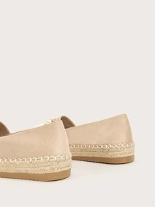 水鑽裝飾一腳蹬草編平底鞋 - 杏色 - 查看 4