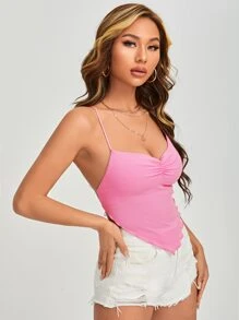 SHEIN PETITE Top de tirantes con cordón trasero bajo asimétrico - Rosa - Ver 4