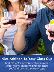 6pcs Umbrella Shaped Glass Marker, Drink Cup Clip Decoration For Party - Multicolor - View 4