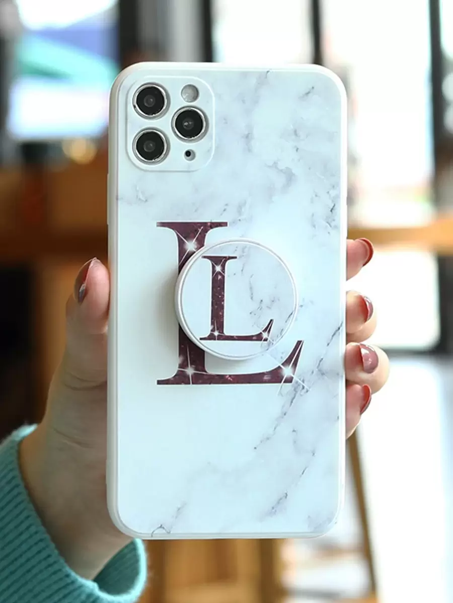 Letter Graphic Phone Case With Stand-Out Phone Grip - Multicolor - View 1