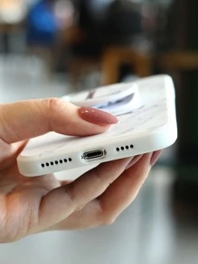 Letter Graphic Phone Case With Stand-Out Phone Grip - Multicolor - View 3
