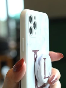 Letter Graphic Phone Case With Stand-Out Phone Grip - Multicolor - View 7