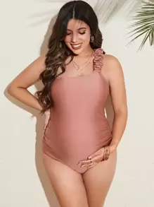 SHEIN Traje de baño de una pieza con un hombro y drapeado para maternidad, para el verano y la playa