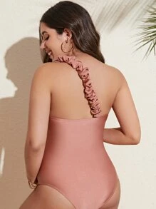 SHEIN Traje de baño de una pieza con un hombro y drapeado para maternidad, para el verano y la playa