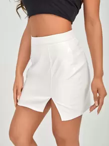 SHEIN PETITE 開衩下擺PU皮裙