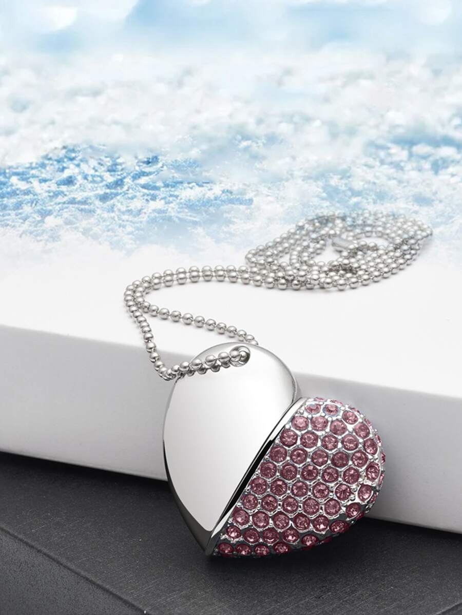 水鑽裝飾心形USB閃存盤 - 乾枯玫瑰色 - 查看 1