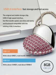 水鑽裝飾心形USB閃存盤 - 乾枯玫瑰色 - 查看 5