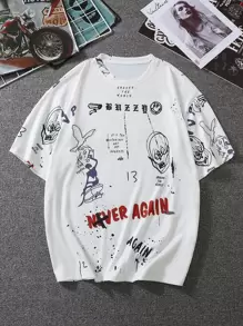 Manfinity Men Slogan & Skull Print Tee