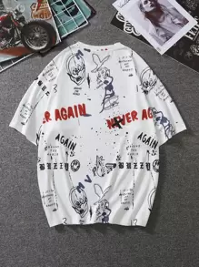 Manfinity Men Slogan & Skull Print Tee