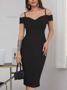 Ăn mặc trang trọng Vai lạnh Viền chia cắt Quần bó - màu đen - Xem 4