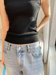 DAZY Solid Mock Neck Sleeveless Top - Black - View 4