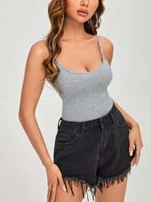 SHEIN PETITE 素色修身吊帶上衣 - 淺灰色 - 查看 1