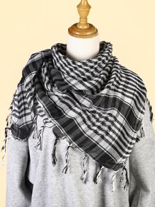 Plaid Print Fringe Hem Bandana