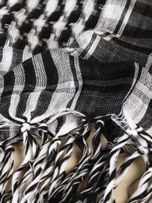 Plaid Print Fringe Hem Bandana