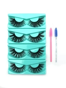4雙貓眼假睫毛和2入組睫毛刷 - 黑色 - 查看 1
