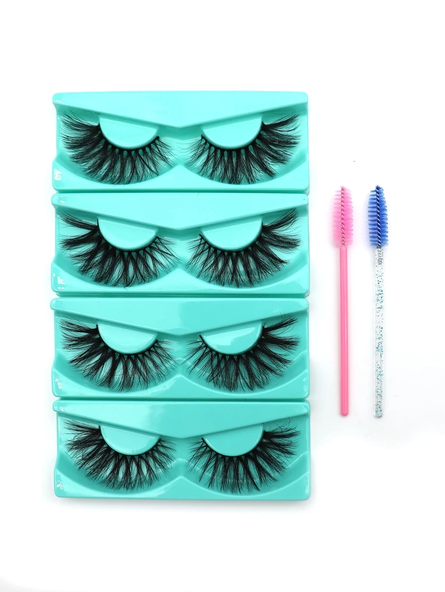 4雙貓眼假睫毛和2入組睫毛刷 - 黑色 - 查看 1