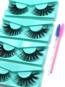 4雙貓眼假睫毛和2入組睫毛刷 - 黑色 - 查看 2