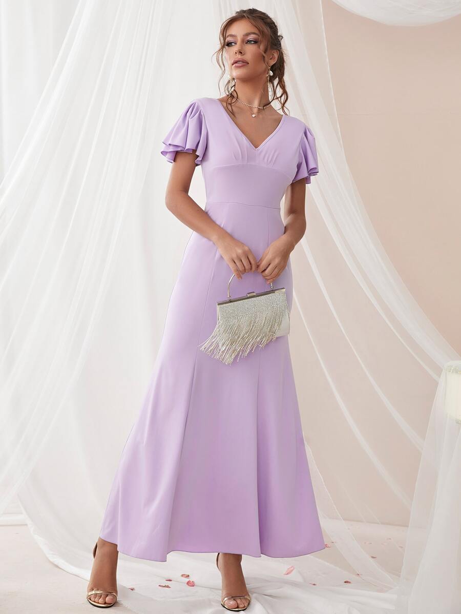 SHEIN Belle Butterfly Sleeve Formal Dress - Lilac Purple - View 1
