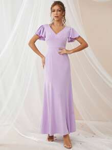 SHEIN Belle Butterfly Sleeve Formal Dress - Lilac Purple - View 3