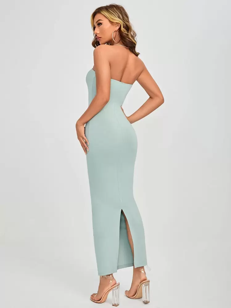SHEIN PETITE Vestido tubo con abertura trasera - verde menta - Añade 2
