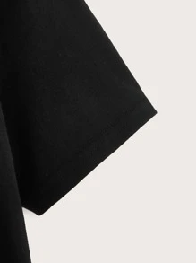 SHEIN Playera de manga corta para niños preadolescentes con diseño de auriculares reflectantes, ropa de verano informal - Negro - Ver 3