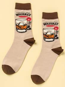 Men Letter Graphic Crew Socks - Multicolor - View 1