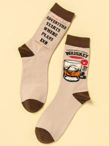 Men Letter Graphic Crew Socks - Multicolor - View 3