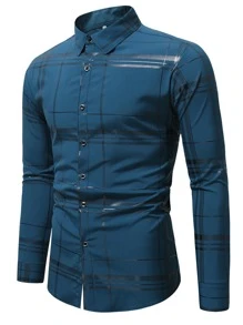 Manfinity Men Plaid Button Front Shirt - Teal Blue - View 1