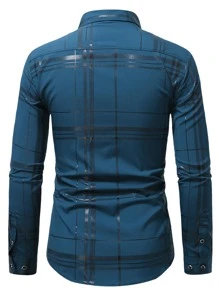 Manfinity Men Plaid Button Front Shirt - Teal Blue - View 2