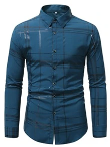 Manfinity Men Plaid Button Front Shirt - Teal Blue - View 3